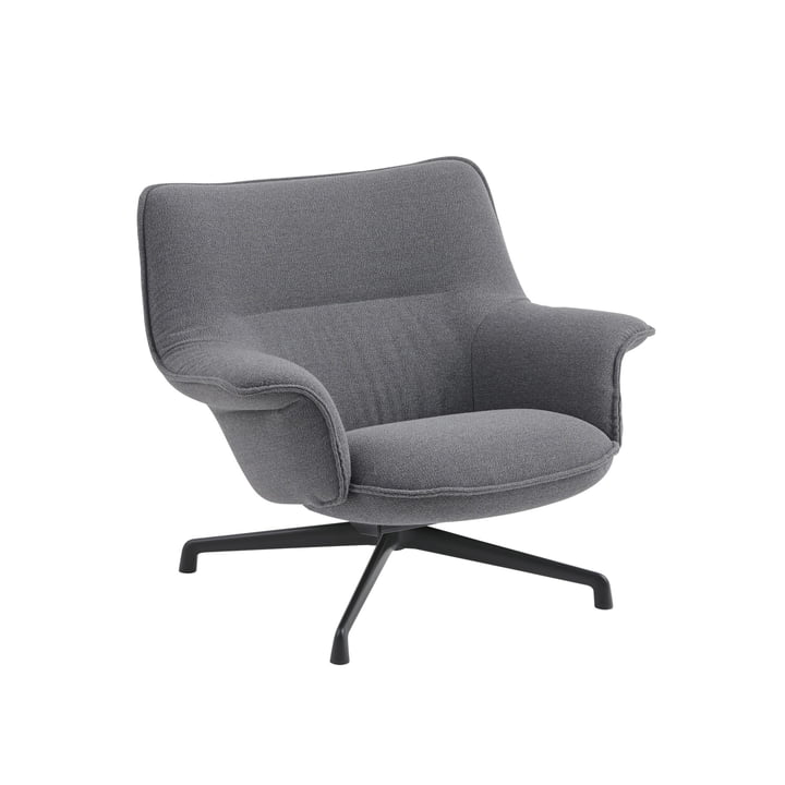 Muuto - Doze Lounge Chair Low, Drehgestell anthrazit-schwarz / Bezug grau (Ocean 80)