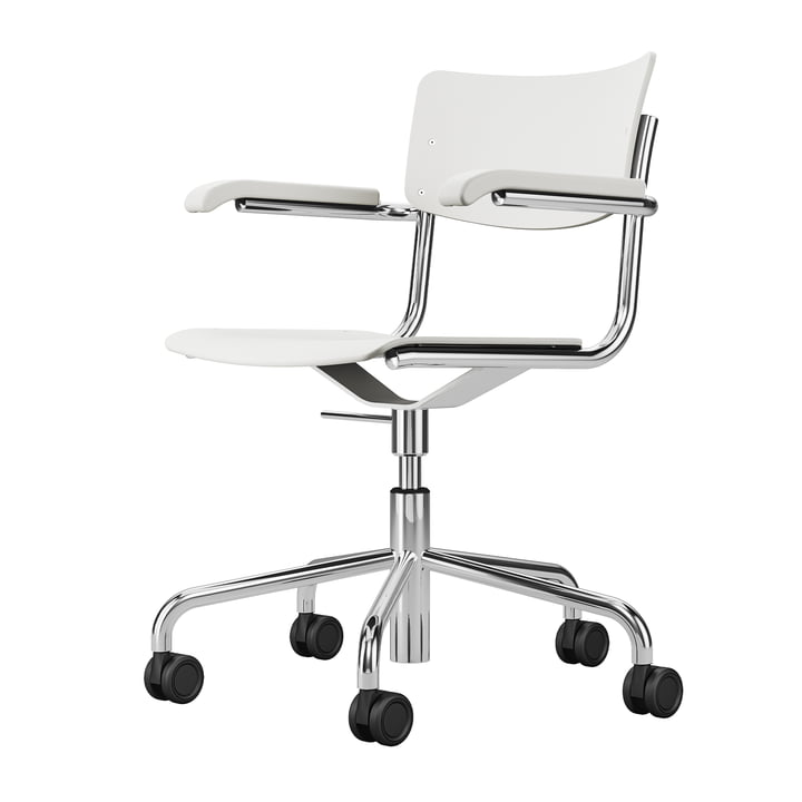 S 43 FDR Bürostuhl mit Armlehnen, Chrom / Buche weiß gebeizt (TP 200) von Thonet