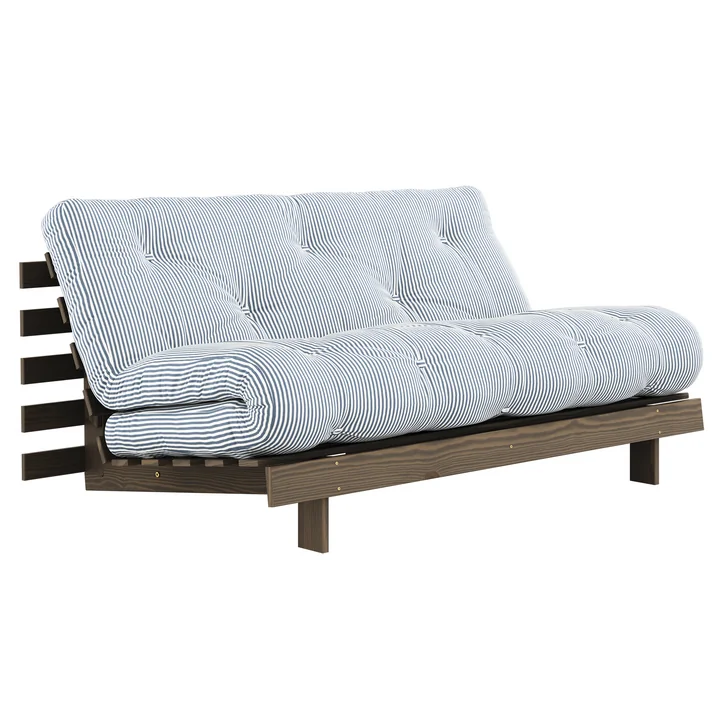 Karup - Roots Schlafsofa, 160 x 200 cm, Kiefer carbonbraun / beach blue