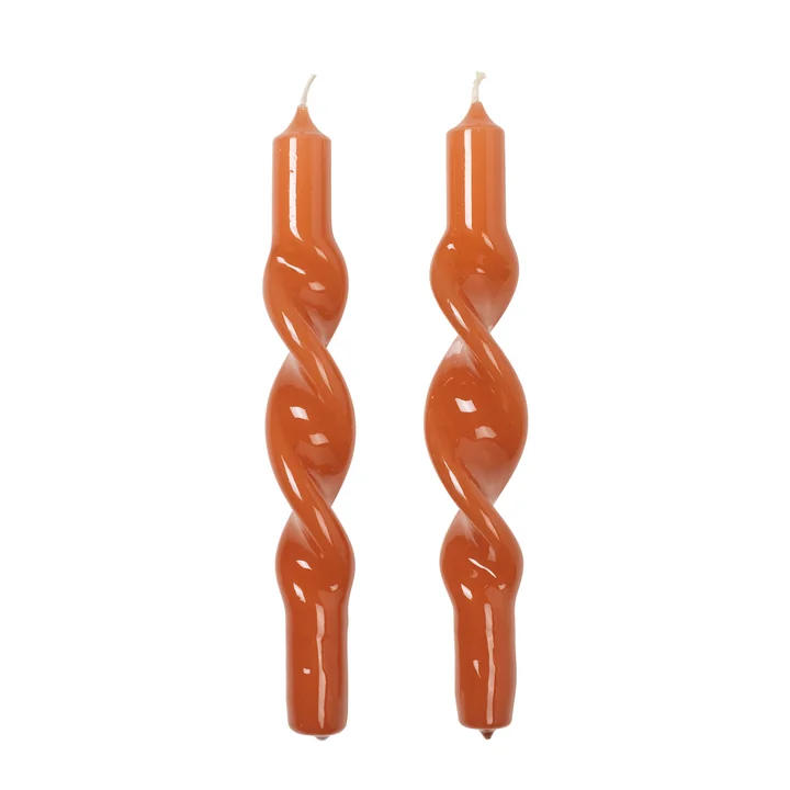 Broste Copenhagen - Twist Kerze, burned orange (2er-Set) 