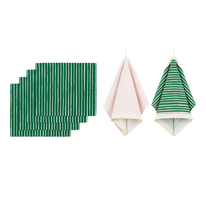 Marimekko - Piccolo Küchenset, Geschirrtuch & Tischsets, grün / pink (6-tlg) 