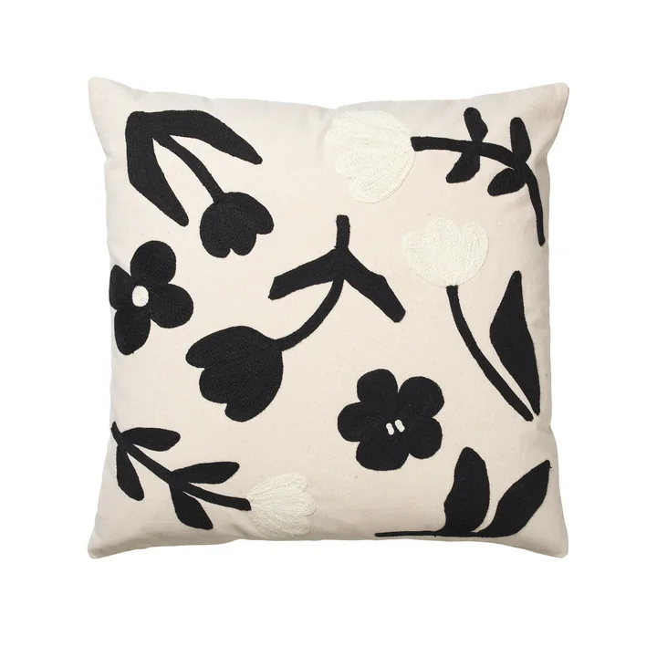 Broste Copenhagen - Rosita Kissenbezug, 50 x 50 cm, schwarz / natur