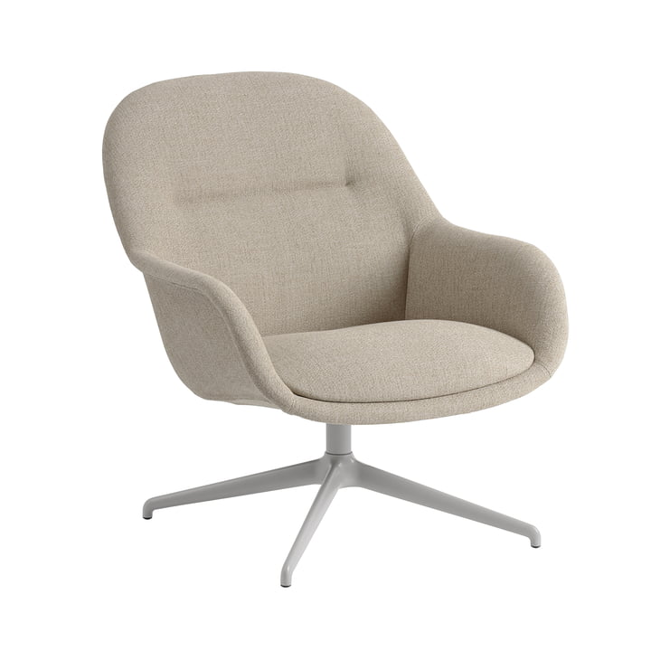 Muuto - Fiber Lounge Armchair Swivel Base, grau / beige (Kvadrat Ecriture 240)