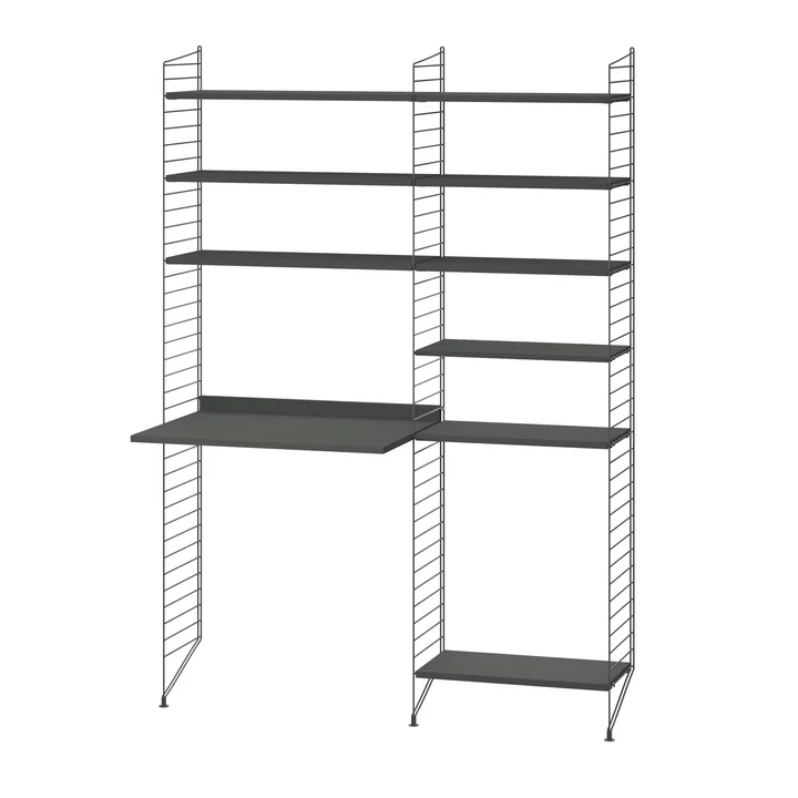 String - Arbeitsplatzkombination, 140 x 200 x 30 cm, dunkelgrau / dunkelgrau