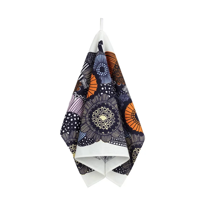 Siirtolapuutarha Geschirrtuch, 47 x 70 cm, weiß / hellgelb / orange / hellblau (Frühling/Sommer 2025) von Marimekko