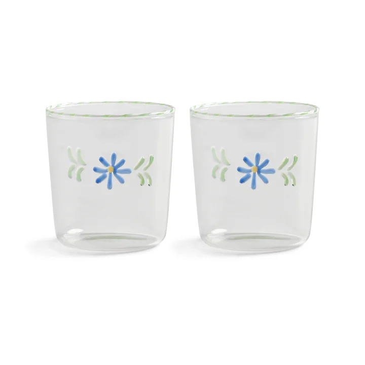 &klevering - Flora Trinkglas 300 ml, blau (2er-Set)