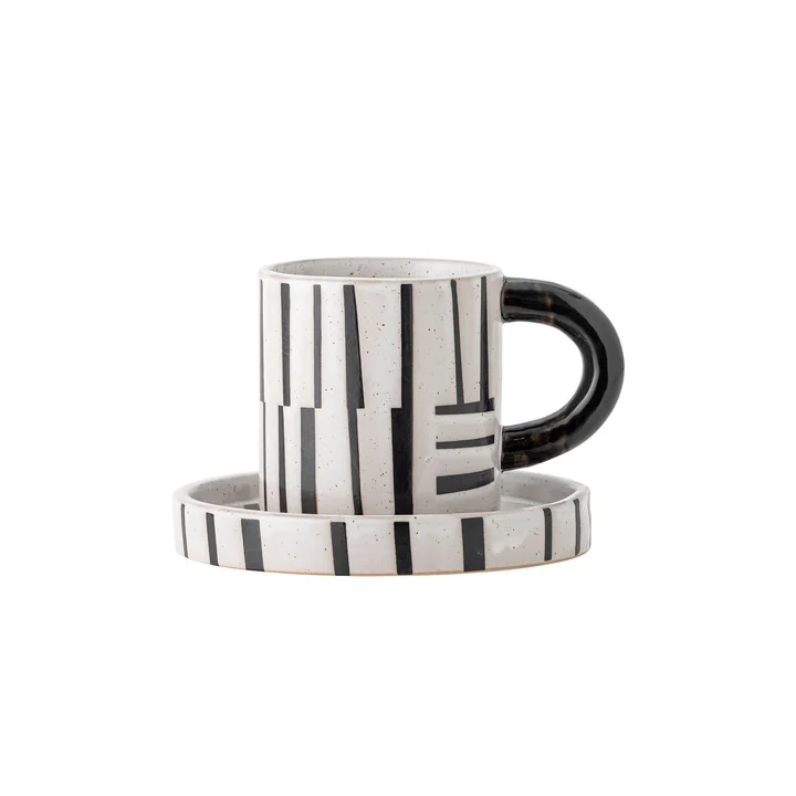 Bloomingville - Frankie Tasse inkl. Untertasse, schwarz / weiß (2-tlg.)