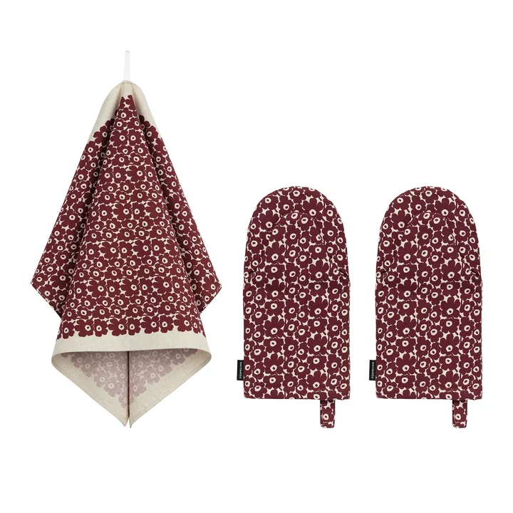 Marimekko - Pikkuinen Unikko Küchen-Set, leinen / burgundy (3-tlg) 