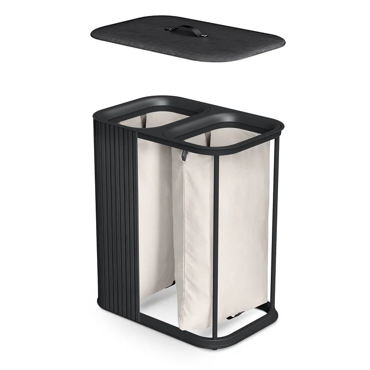 Joseph Joseph - Tota Twin Luxe Wäschetrennkorb mit zwei Fächern 90 l, Bambus schwarz