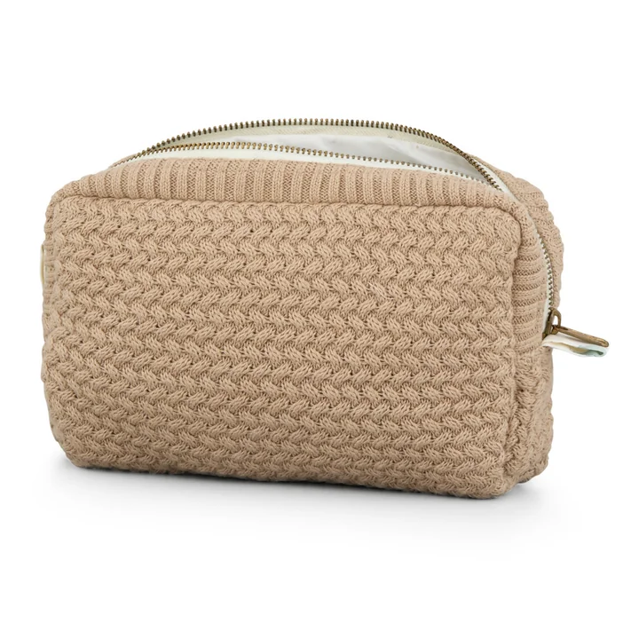 Cam Cam Copenhagen - Kosmetiktasche, 22 x 5 x 16,5 cm, gestrickt, latte / classic stripes camel