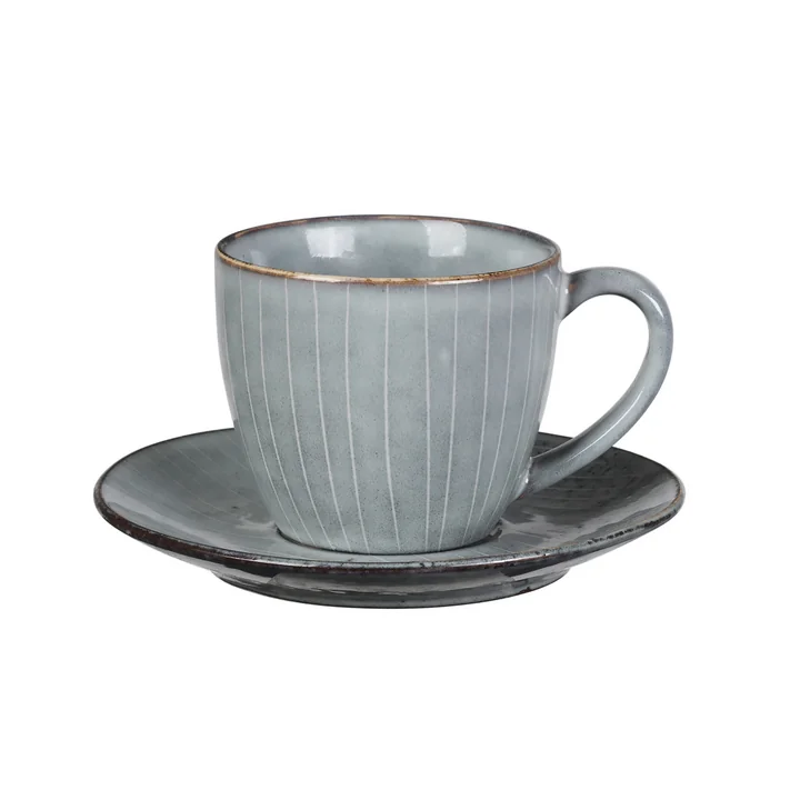 Broste Copenhagen - Nordic Sea Tasse mit Untertasse, 150 ml, soft blue