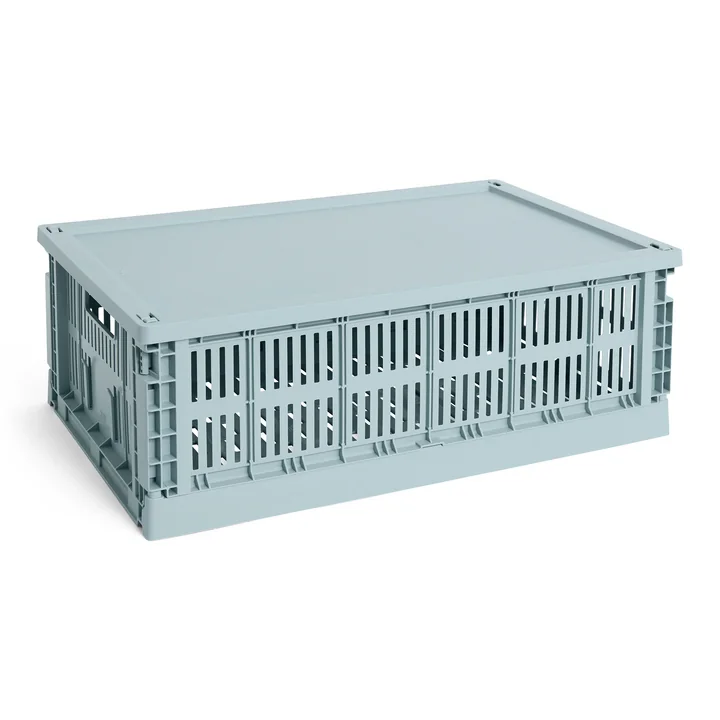 HAY - Colour Crate Korb L, 53 x 34,5 cm, soft blue, recycled mit Deckel