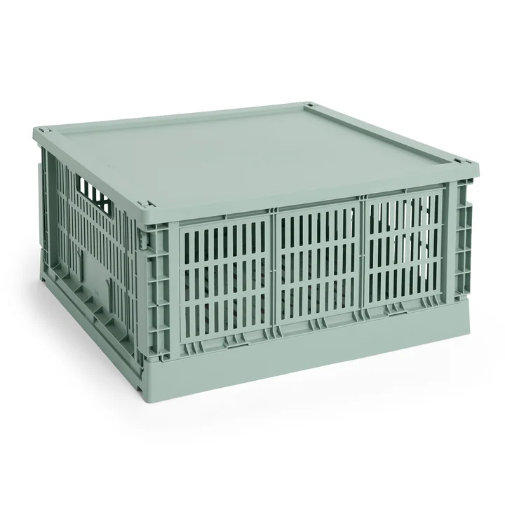 HAY - Colour Crate Korb Square L, 42 x 42 cm, salbeigrün, recycled mit Deckel