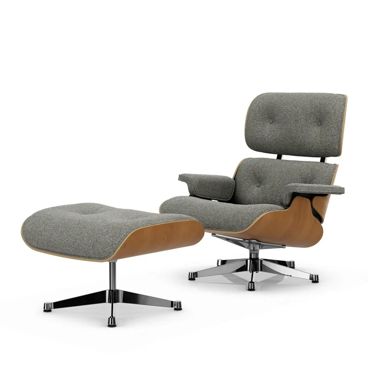 Vitra - Lounge Chair & Ottoman, poliert, Kirsche natur, Nubia, crème / dunkelbraun 