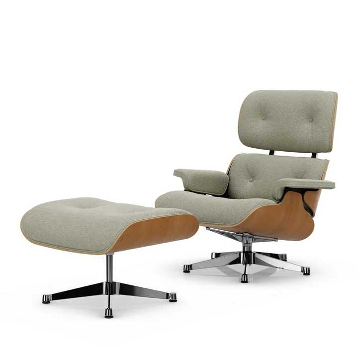 Vitra - Lounge Chair & Ottoman, poliert, Kirsche natur, Nubia, crème / sand 