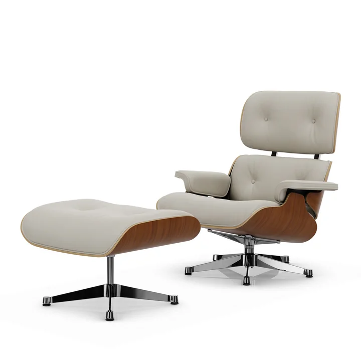 Vitra - Lounge Chair & Ottoman, poliert, Nussbaum natur, Leder Premium F, snow 