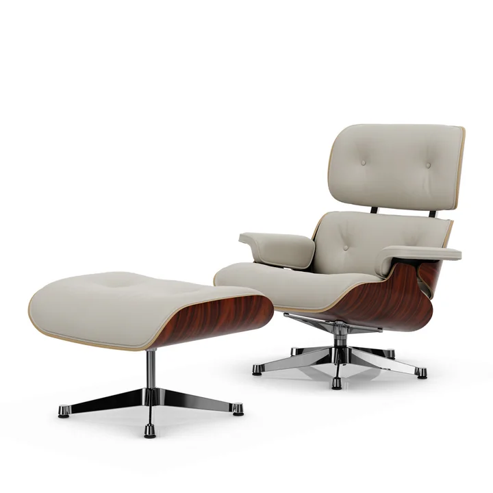 Vitra - Lounge Chair & Ottoman, poliert, Santos Palisander, Leder Premium F, snow 