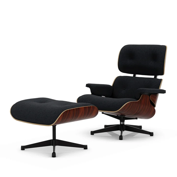 Vitra - Lounge Chair & Ottoman, schwarz / poliert, Santos Palisander, Nubia, anthrazit / schwarz 
