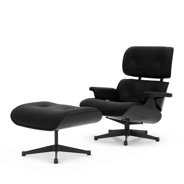 Vitra - Lounge Chair & Ottoman, schwarz, Kastanie schwarz, Leder Premium F, nero 