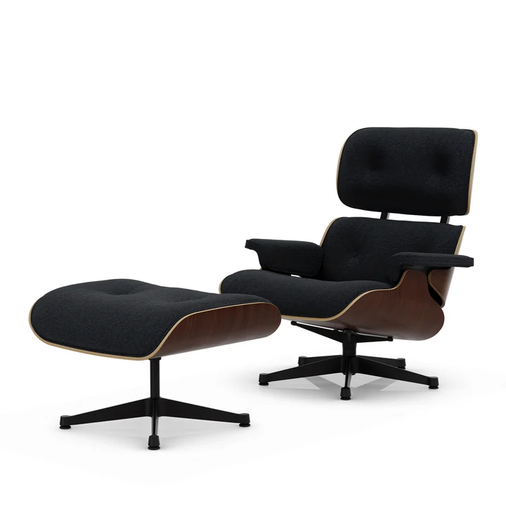 Vitra - Lounge Chair & Ottoman, schwarz, Nussbaum dunkel, Nubia, anthrazit / schwarz 