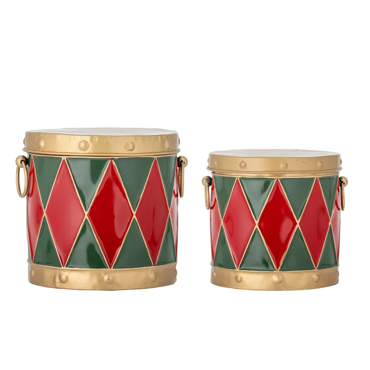 Bloomingville - Yuri Box mit Deckel, Ø 19,5 × H 17,5 cm / Ø 23,5 × H 20 cm, rot (2er-Set)