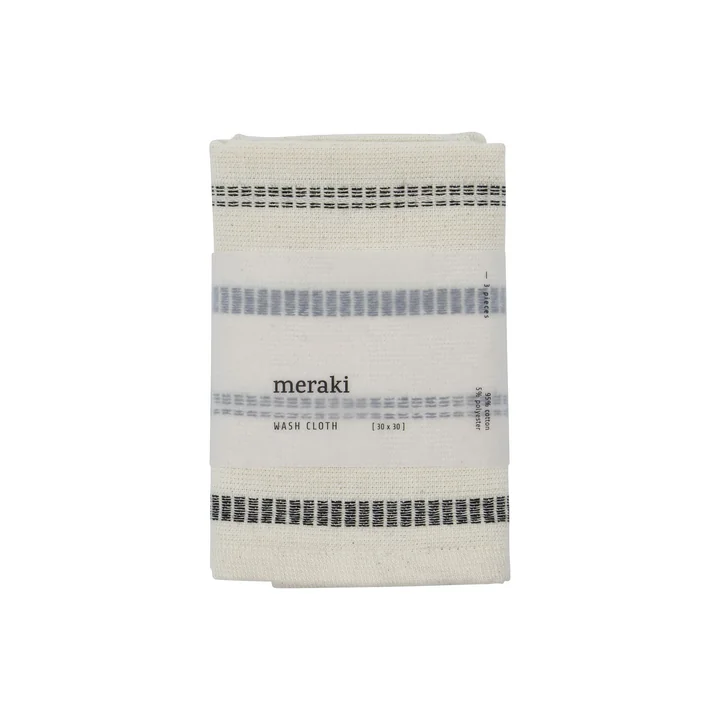 Meraki - True Waschlappen, 30 x 30 cm, off-white / schwarz (3er-Set)