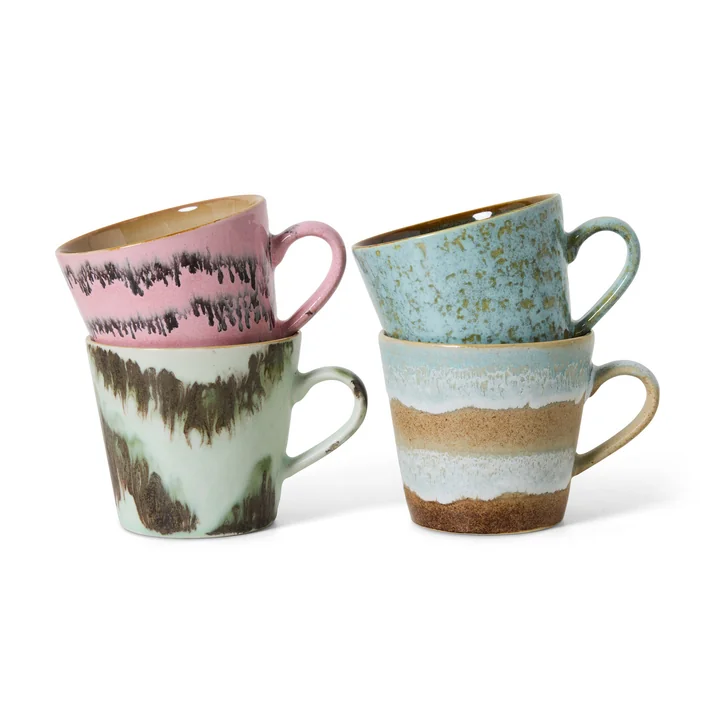 HKliving - 70's Cappuccino Tassen, 300 ml, dada (4er-Set)