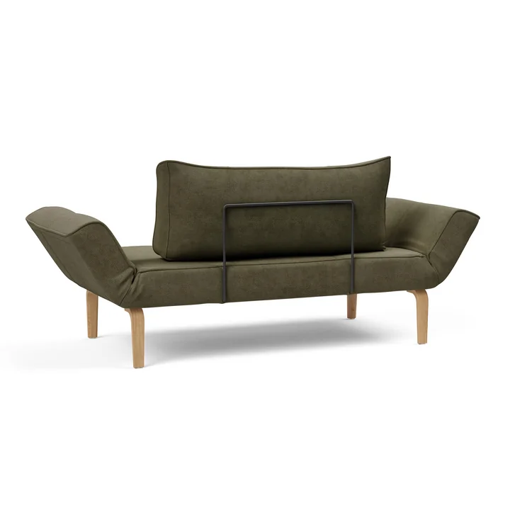 Innovation Living - Zeal Bow Schlafsofa, 200 x 72 cm, Eiche natur / pine green (316 Cordufine)