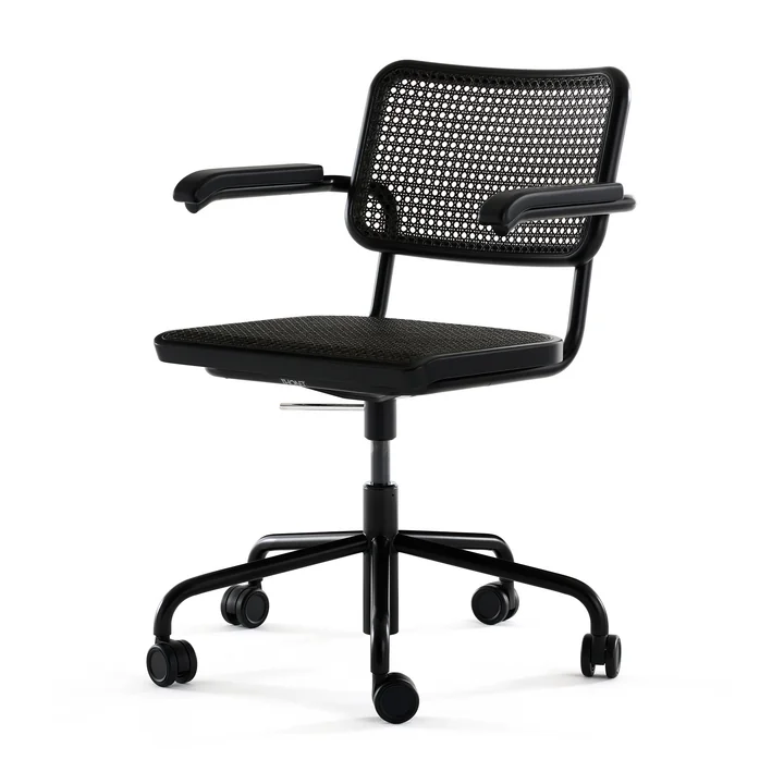 Thonet - S 64 VDR Drehsessel, Chrom / Buche schwarz gebeizt (TP 29) / Rohrgeflecht mit Kunststoffstützgewebe dark melange