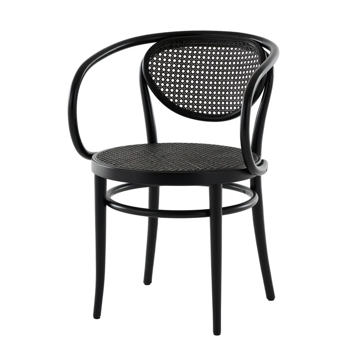 Thonet - 210 R Armlehnstuhl, Rohrgeflecht Dark Melange / Buche schwarz (TP 29)