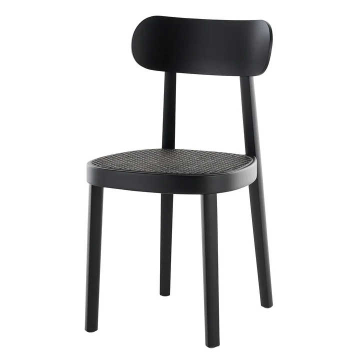 Thonet - 118 Stuhl, Rohrgeflecht Dark Melange mit Kunststoffstützgewebe / Buche schwarz gebeizt (TP 29)