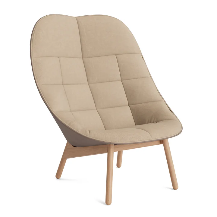 HAY - Uchiwa Quilted Sessel, Eiche / Sitz beige (Naveli 213) / Rücken nougat (Sense)