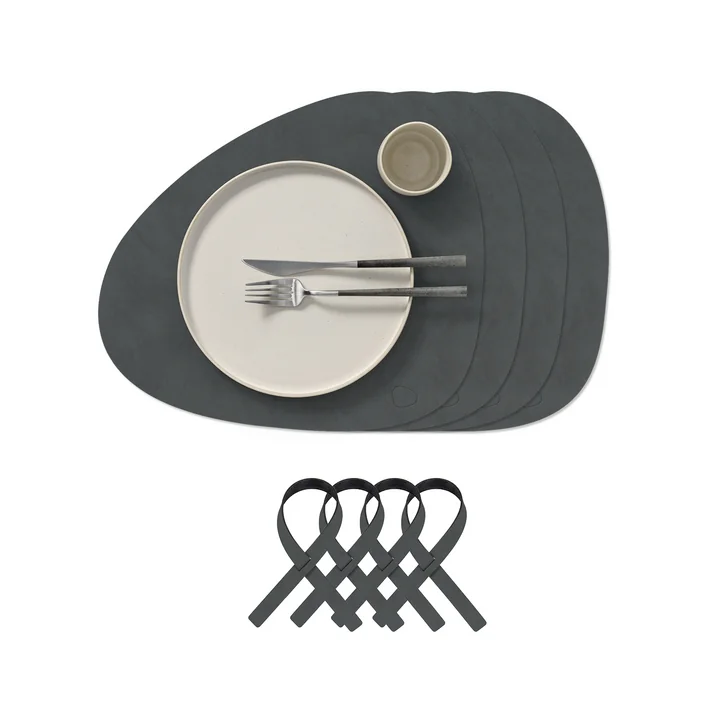 Lind DNA - Geschenkset Curve L, Nupo anthrazit (4 Tischsets + 4 Serviettenringe)