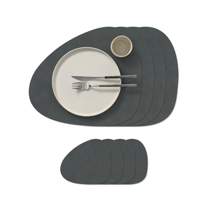 Lind DNA - Geschenkset Curve L, Nupo anthrazit (4 Tischsets + 4 Glasuntersetzer)