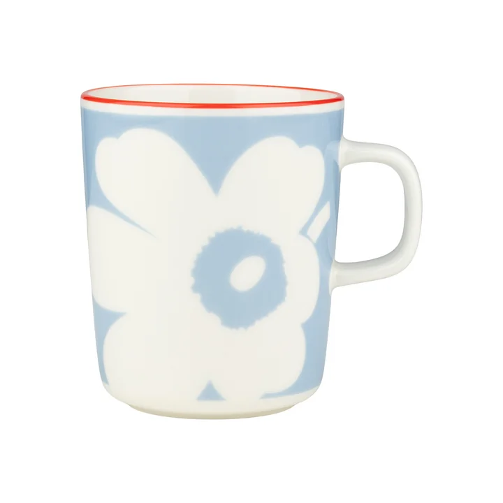 Marimekko - Oiva Juhla Unikko Becher mit Henkel, 250 ml, white / lt.blue / orange red