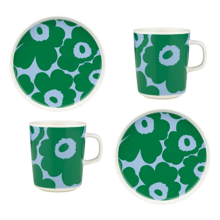 Marimekko - Oiva Unikko Frühstücks-Set, weiß / grün / hellblau (4-tlg.)