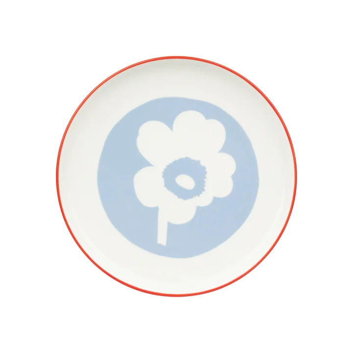 Marimekko - Oiva Unikko Teller Ø 20 cm, weiß / hellblau / orange