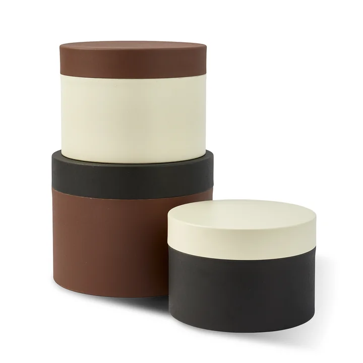 POLSPOTTEN - Round Metal Caps And Jars Vorratsdose 3er-Set, dunkelbraun