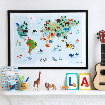 Tier-Weltkarte Poster 50 x 70 cm von byGraziela