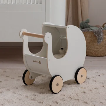 Sebra - Puppenkinderwagen aus Holz, classic white