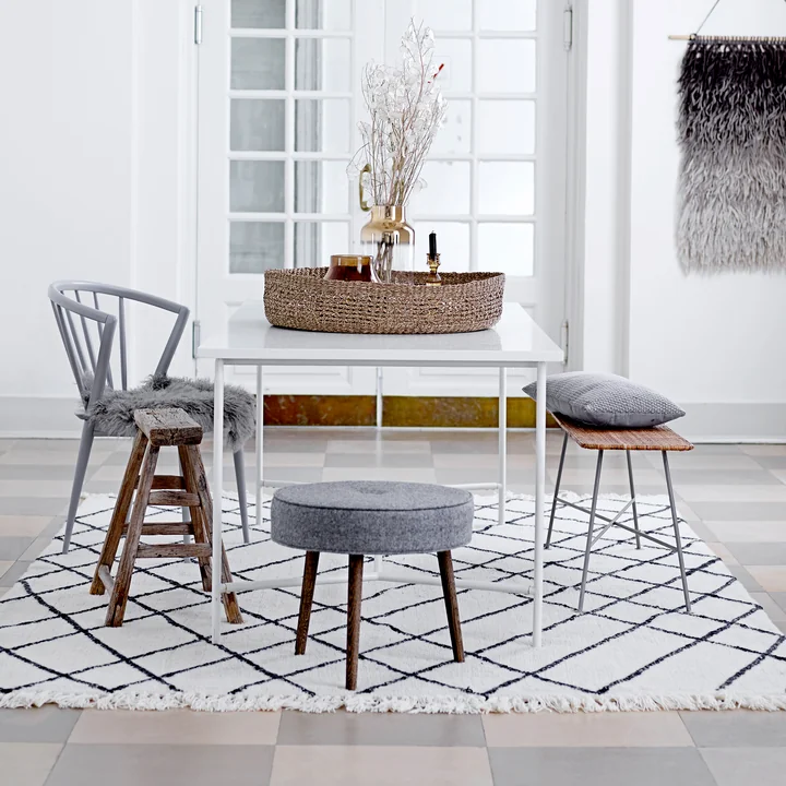 Wollteppich 300 x 200 cm im Rautenmuster von Bloomingville in Beige / Schwarz