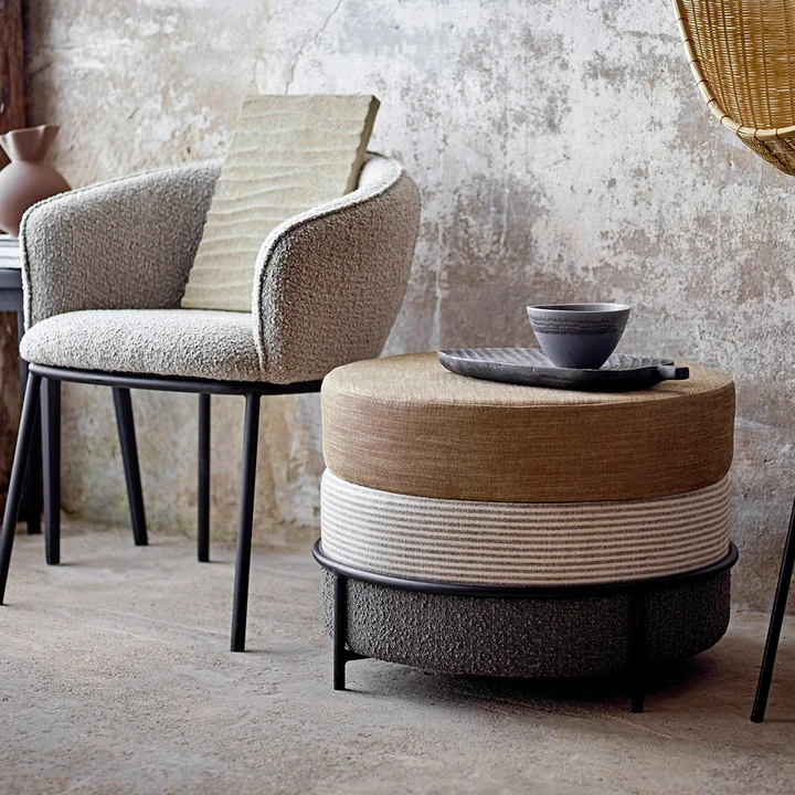 Como Pouf und Cortone Armlehnstuhl von Bloomingville
