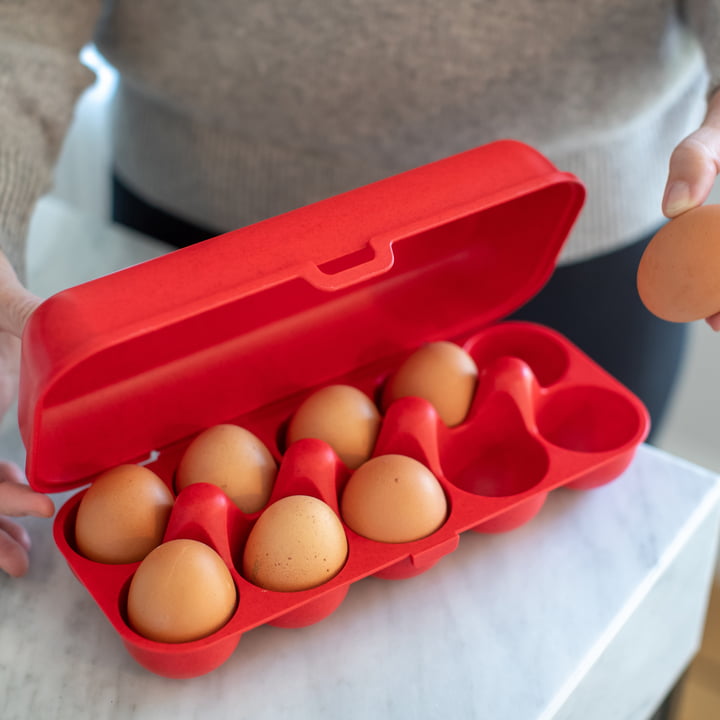 Eggs to go Mehrweg Eierbehälter von Koziol in organic rot