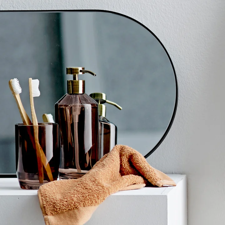 Vintage Seifenspender und Zahnputzbecher von Södahl in braun