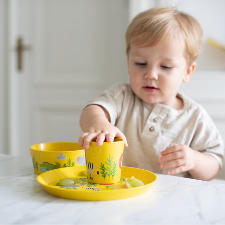 Connect Kinder-Geschirrset Africa, organic yellow (3er-Set) von Koziol