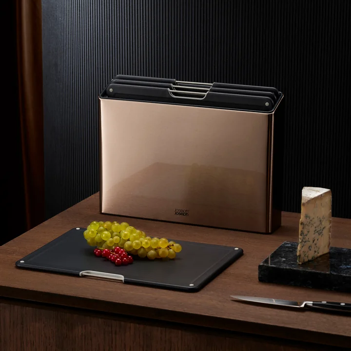 Folio Steel Schneidebretter, Carbon roségold (4-teilig) von Joseph Joseph