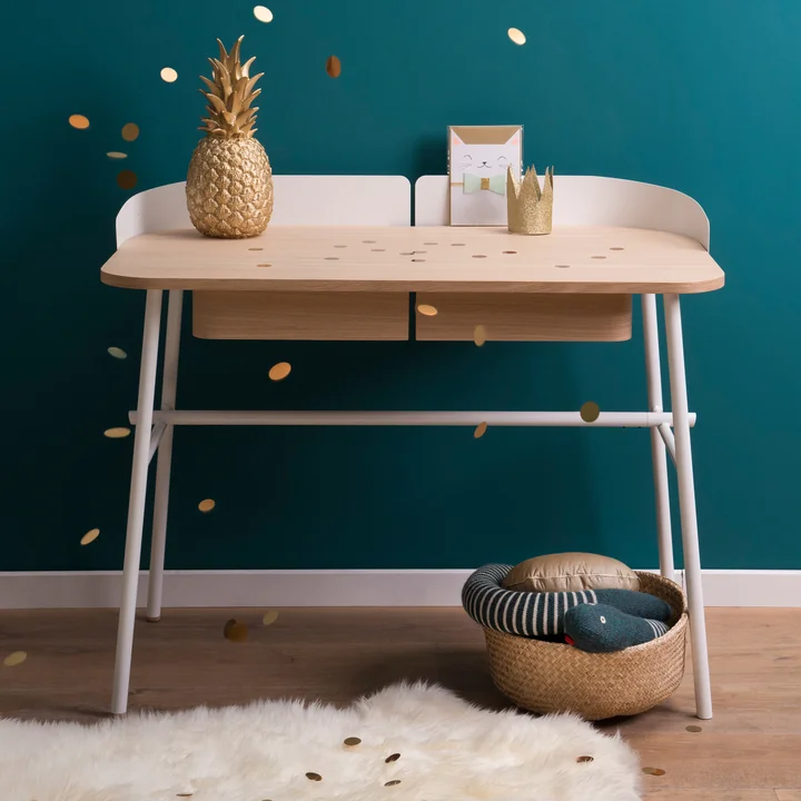 Victor Schreibtisch L 100 cm, eiche natur, Metall weiß Hochglanz von Hartô