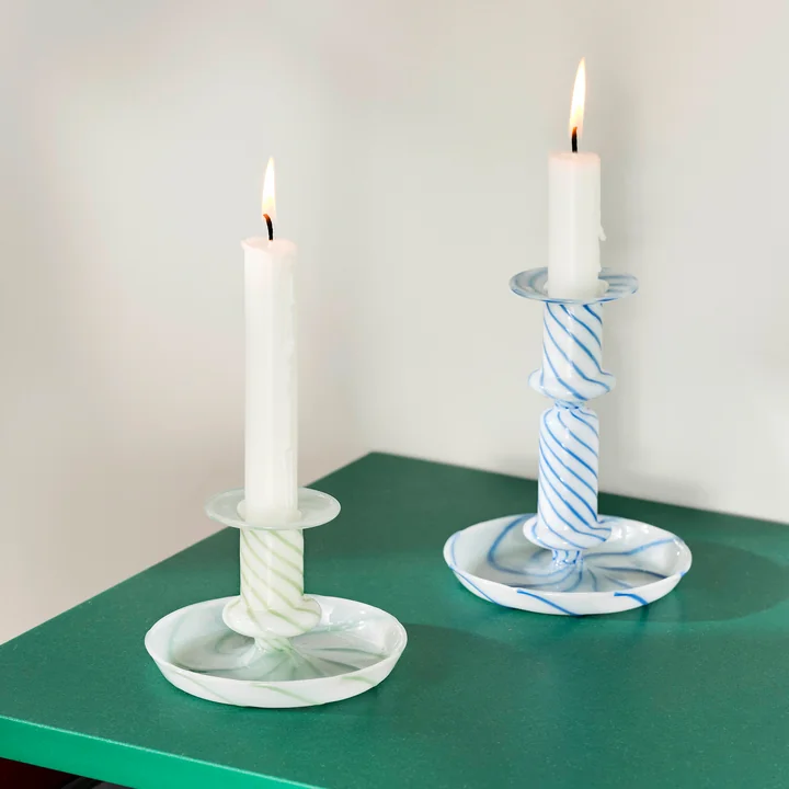 Flare Kerzenhalter, milk / green und milk / blue von HAY