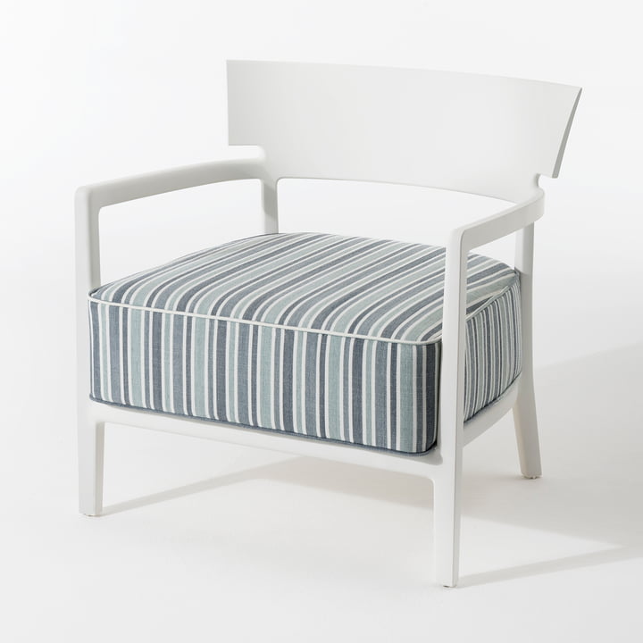 Cara Outdoor Sessel, Gestell weiß matt, Bezug grün gestreift von Kartell
