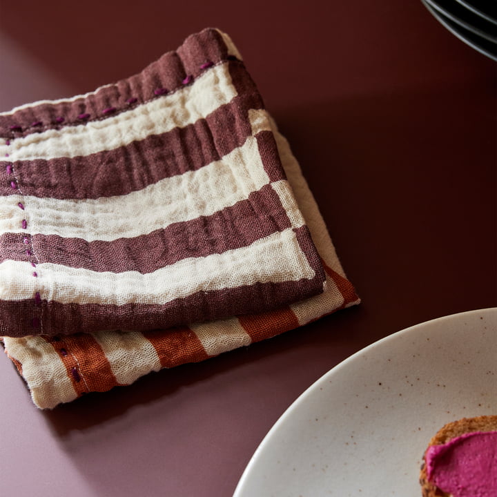 Baumwollservietten, 30 x 30 cm, striped burgundy (2er-Set) von HKliving